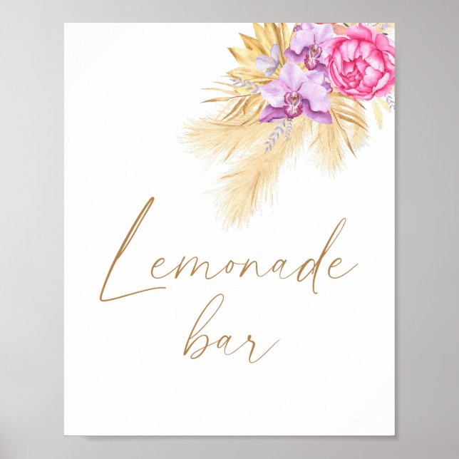 Watercolor boho pampas - lemonade bar poster (Front)