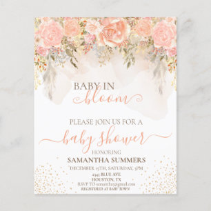 Watercolor Boho Peach In Bloom Flower Baby Shower 