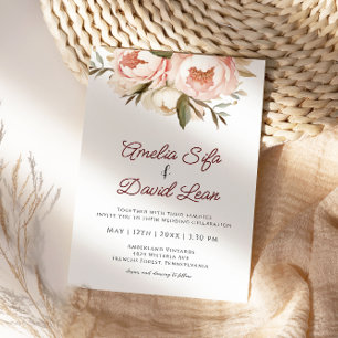 Watercolor Boho Peonies Floral Wedding Invitation