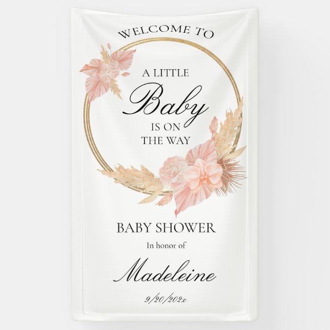 Watercolor Boho Pink Baby Shower  Banner (Vertical)