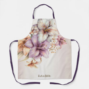 Watercolor Boho Pink Flowers Elegant Stylish Apron