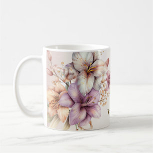 Watercolor Boho Pink Flowers Elegant Stylish Coffee Mug