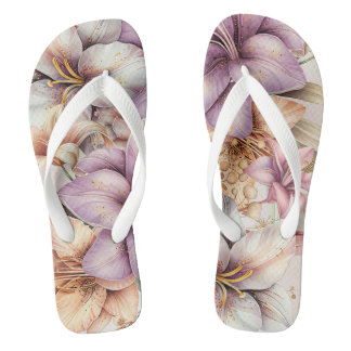 Watercolor Boho Pink Flowers Elegant Stylish Flip Flops