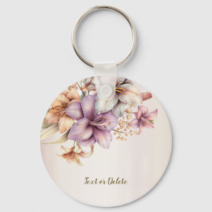 Watercolor Boho Pink Flowers Elegant Stylish Key Ring