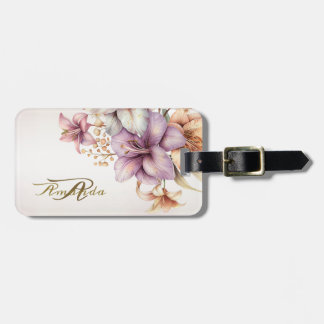 Watercolor Boho Pink Flowers Elegant Stylish Luggage Tag