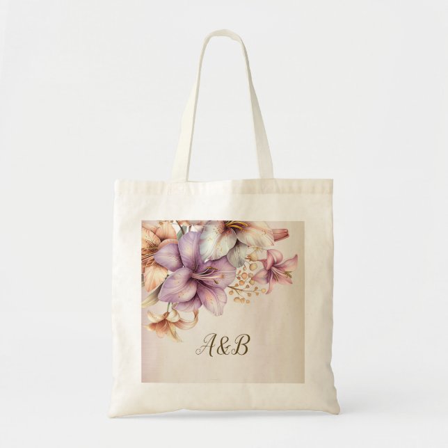 Watercolor Boho Pink Flowers Elegant Stylish Tote Bag (Front)