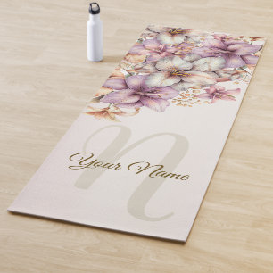 Watercolor Boho Pink Flowers Elegant Stylish Yoga Mat