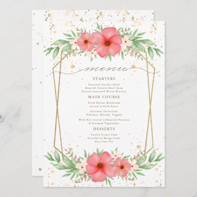 Watercolor Boho Pink & Ivory Greenery Floral Menu (Front/Back)