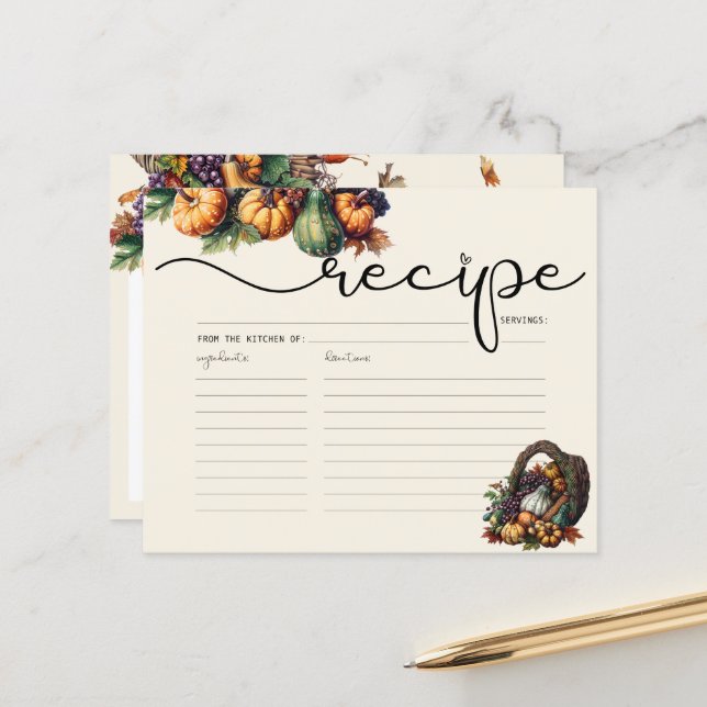 Watercolor Boho Pumpkin Recipe Card (Front/Back In Situ)