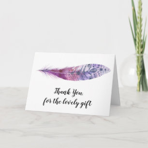 Watercolor Boho Purple Feather - Thank You Card