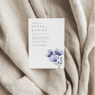 Watercolor Boho Purple Floral Winter Wedding Invitation