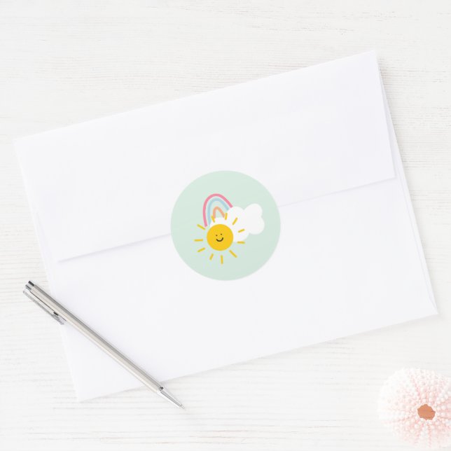 Watercolor Boho Rainbow and Sun  Classic Round Sticker (Envelope)
