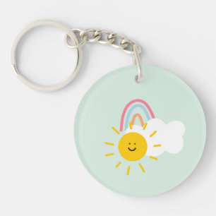 Watercolor Boho Rainbow and Sun  Key Ring