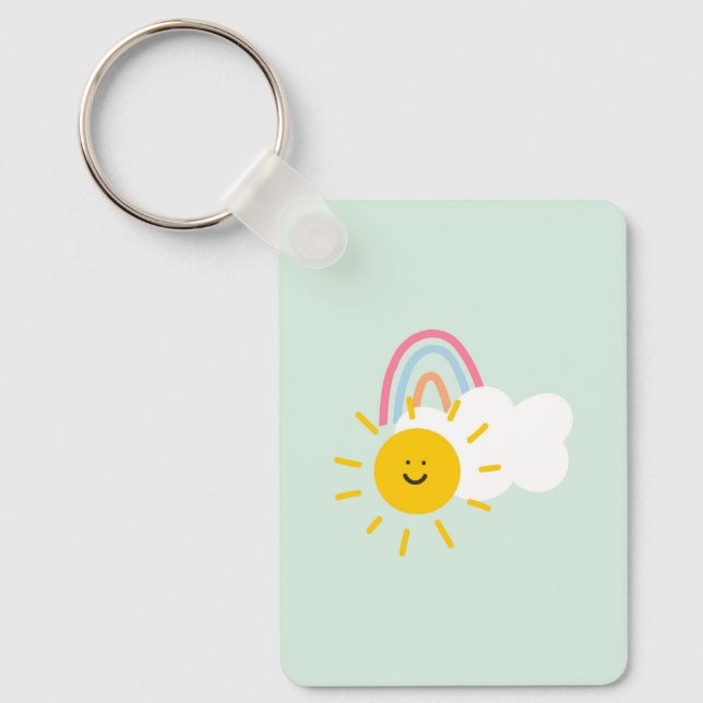 Watercolor Boho Rainbow and Sun  Key Ring (Front)