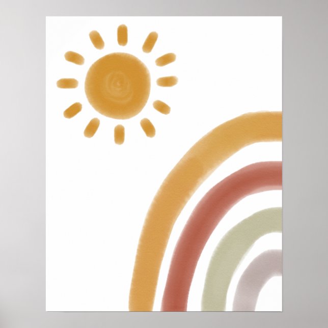 Watercolor Boho Rainbow and Sun Poster (Front)