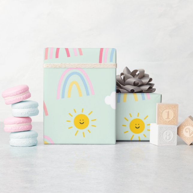 Watercolor Boho Rainbow and Sun  Wrapping Paper (Baby Shower)