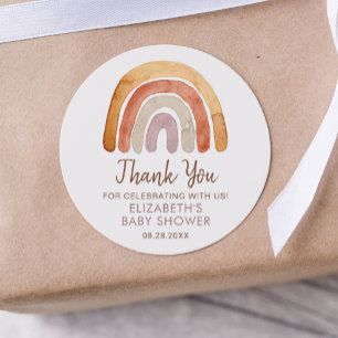 Watercolor Boho Rainbow Baby Shower Classic Round Sticker