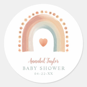 Watercolor Boho Rainbow Baby Shower Classic Round Sticker