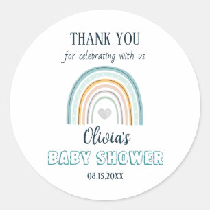 Watercolor Boho Rainbow Baby Shower Classic Round Sticker