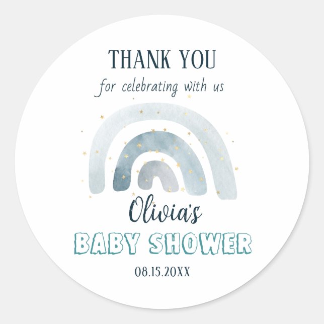 Watercolor Boho Rainbow Baby Shower Classic Round Sticker (Front)