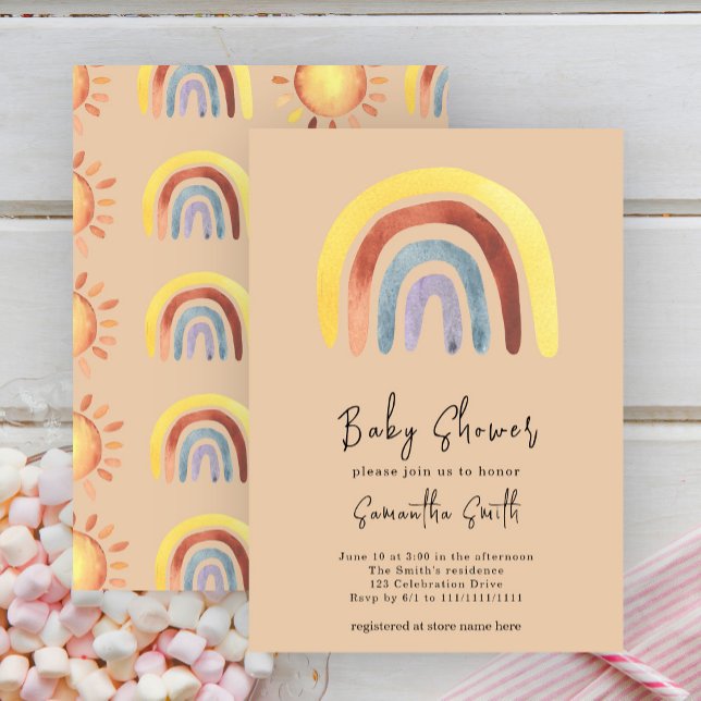 Watercolor Boho rainbow Baby Shower Invitation (Creator Uploaded)