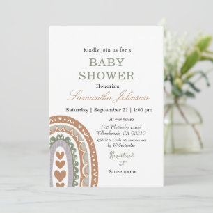 Watercolor Boho Rainbow baby shower Invitation
