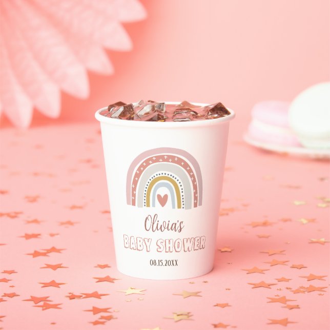 Watercolor Boho Rainbow Baby Shower  Paper Cups (Insitu)