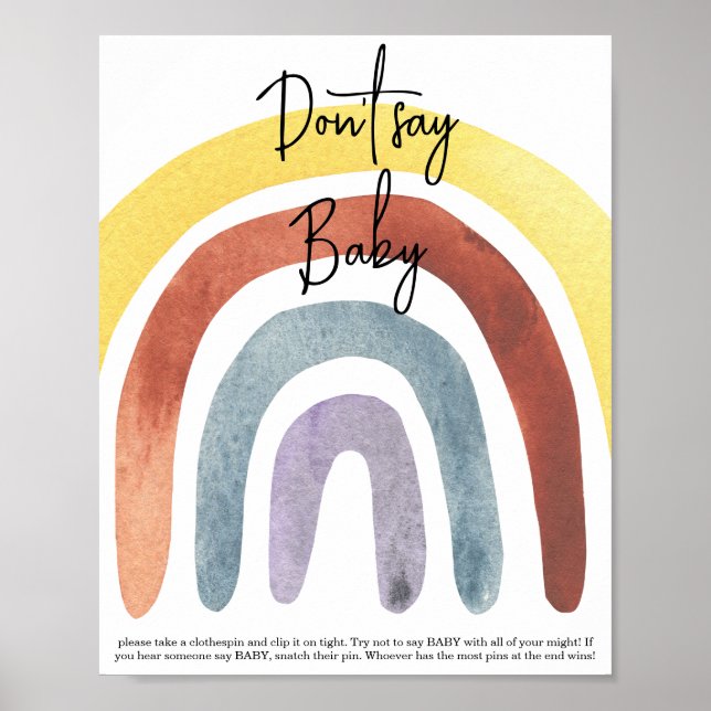 Watercolor Boho Rainbow Don't say baby Poster (Front)