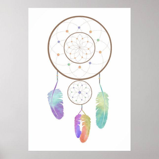 Watercolor Boho Rainbow Dreamcatcher Art Poster (Front)