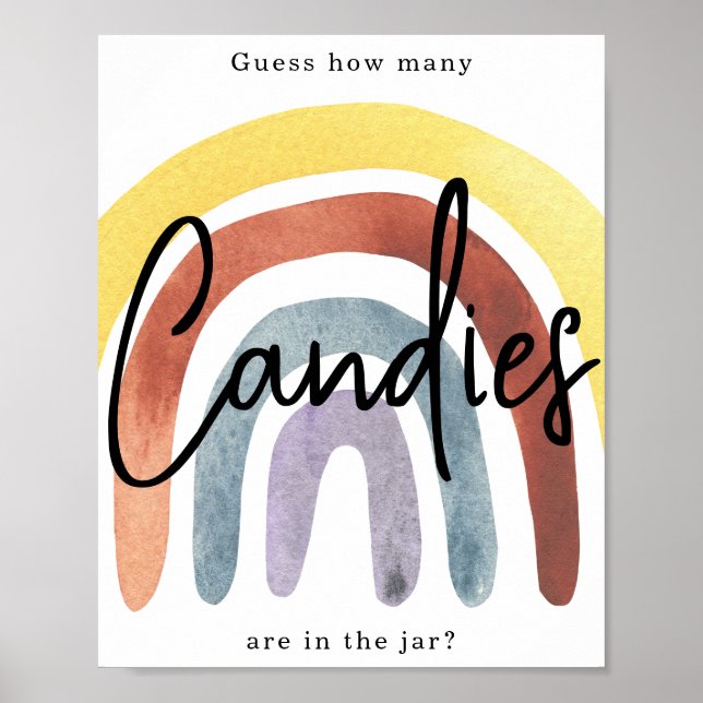 Watercolor Boho Rainbow How many candies Poster (Front)