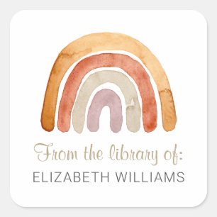 Watercolor Boho Rainbow Personalised Bookplate  Square Sticker