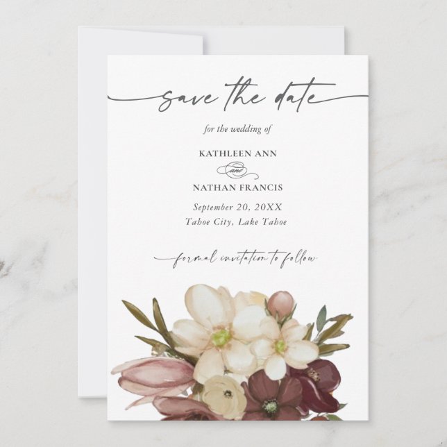 Watercolor Boho Rose & Neutral  Save the Date Invitation (Front)
