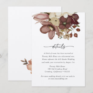 Watercolor Boho Rose & Neutral Wedd Details Card