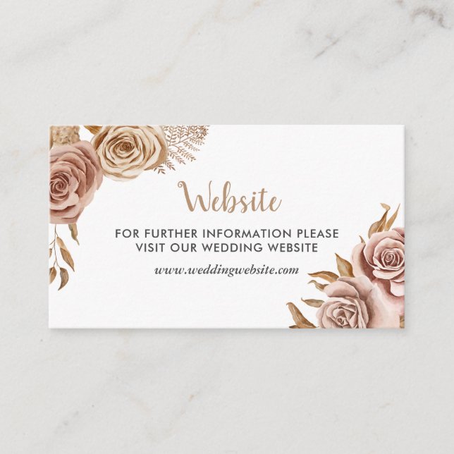 Watercolor Boho Roses Flowers Wedding Website Enclosure Card (Front)