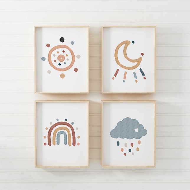 Watercolor boho sun and moon set of 4 poster (Creator Uploaded)
