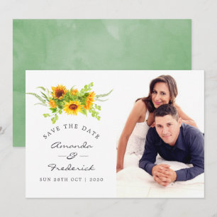 Watercolor Boho Sunflowers Wedding Save the Date Invitation