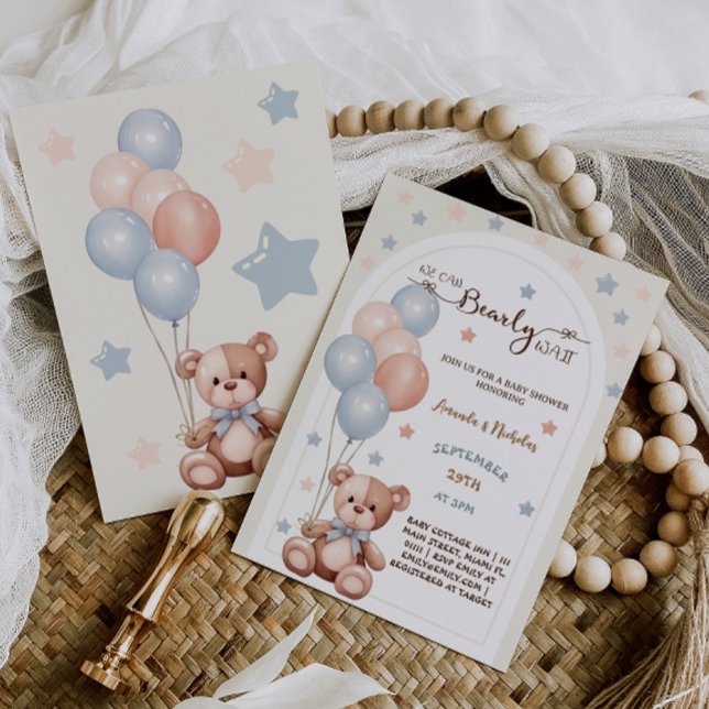 Watercolor Boho Teddy Bear Neutral Baby Shower  Invitation (Creator Uploaded)