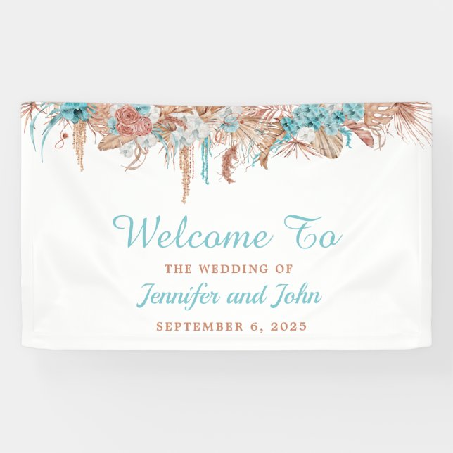 Watercolor Boho Terracotta Floral Wedding Banner (Horizontal)