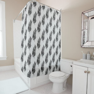Watercolor Boho Tribal Feather Black Grey Feather Shower Curtain