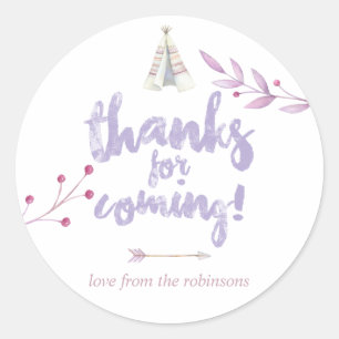 Watercolor Boho Tribal Floral Baby Shower Classic Round Sticker