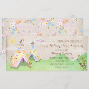 Watercolor Boho Tribal Wedding Rustic Teepee Invitation