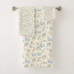 Watercolor Boho Vintage Wildflower Pattern Bath Towel Set