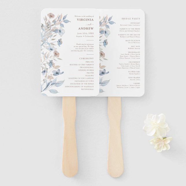 Watercolor Boho Wedding Program Hand Fan (Front and Back)