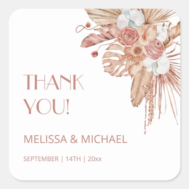Watercolor Boho Wedding Thank You Square Sticker (Front)