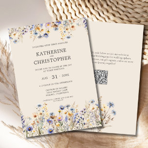 Watercolor BOHO Wildflower Elegant Beige Wedding Invitation
