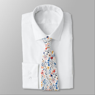 Watercolor Boho Wildflowers Neck Tie