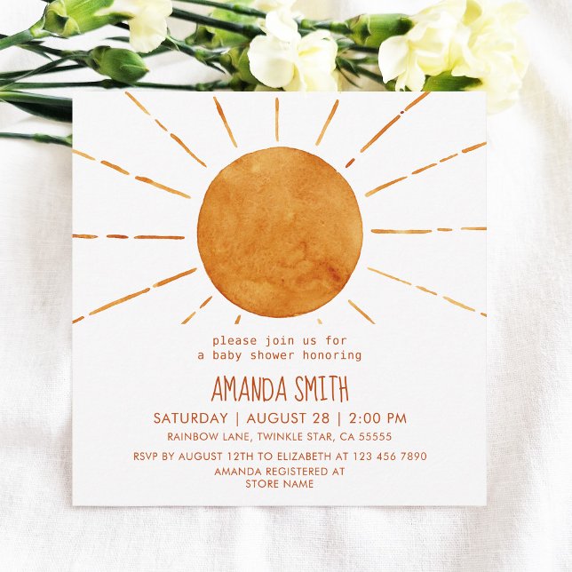Watercolor Boho Yellow Sunshine Baby Shower  Invitation (Creator Uploaded)