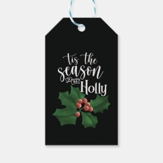 Watercolor Bold Black and Green Holly Christmas Gift Tags
