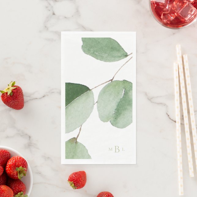 Watercolor Bold Eucalyptus Monogram  Napkin (Insitu)