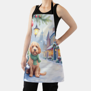 Watercolor Bolognese Festive Town Bench Christmas  Apron